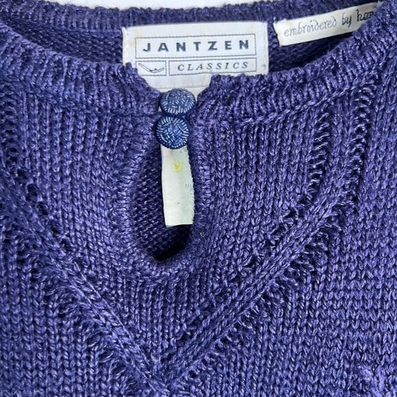 Jantzen Classics Vintage Hand Embroidered Navy Blue Sweater Size Small - Picture 4 of 11